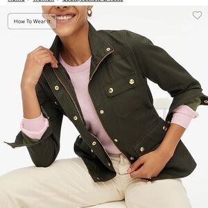 J Crew Resin Coated Twill Field Jacket- Army Green Size XS